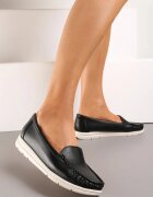  Mocasini Clasici Slip-on Negri pe Talpă Plată cu Perforații Vexalia