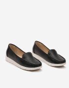  Mocasini Clasici Slip-on Negri pe Talpă Plată cu Perforații Vexalia