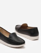  Mocasini Clasici Slip-on Negri pe Talpă Plată cu Perforații Vexalia