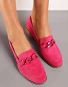  Mocasini Fucsia cu capută perforată branț din piele și lanț decorativ Blegadia