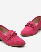  Mocasini Fucsia cu capută perforată branț din piele și lanț decorativ Blegadia