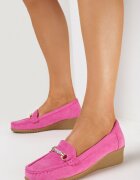  Mocasini Fucsia cu platformă cu cataramă metalică împodobită cu zirconii Lifari