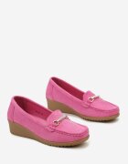  Mocasini Fucsia cu platformă cu cataramă metalică împodobită cu zirconii Lifari