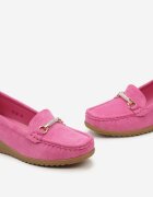  Mocasini Fucsia cu platformă cu cataramă metalică împodobită cu zirconii Lifari