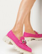  Mocasini Fucsia cu Talpă Groasă cu Branț din Piele Naturală Kairie