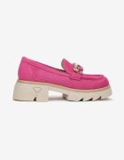  Mocasini Fucsia cu Talpă Groasă cu Branț din Piele Naturală Kairie