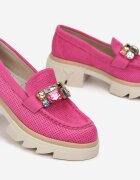  Mocasini Fucsia cu Talpă Groasă cu Branț din Piele Naturală Kairie