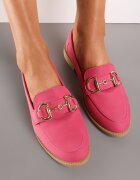  Mocasini fucsia din imitație de piele întoarsă cu cataramă metalică Karnelia