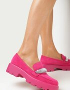  Mocasini Fucsia pe Talpă Groasă cu Zirconii Laloza