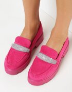  Mocasini Fucsia pe Talpă Groasă cu Zirconii Laloza