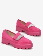  Mocasini Fucsia pe Talpă Groasă cu Zirconii Laloza