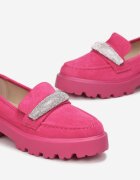  Mocasini Fucsia pe Talpă Groasă cu Zirconii Laloza