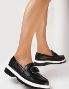  Mocasini Negri cu Imprimeu Delicat și Ornament Metalic Twist
