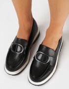  Mocasini Negri cu Imprimeu Delicat și Ornament Metalic Twist