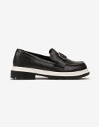  Mocasini Negri cu Imprimeu Delicat și Ornament Metalic Twist