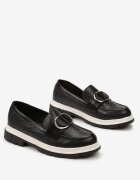  Mocasini Negri cu Imprimeu Delicat și Ornament Metalic Twist