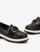  Mocasini Negri cu Imprimeu Delicat și Ornament Metalic Twist