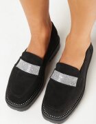  Mocasini Negri din Imitație de antilopă ornate cu Zirconii Eneduana