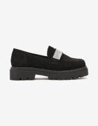  Mocasini Negri din Imitație de antilopă ornate cu Zirconii Eneduana