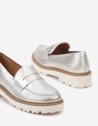  Mocasini Plati Argintii cu Cusături Decorative și Curea Amavirla