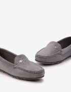  Mocasini Plati Gri din Imitație de Velur cu Branț din Piele Kerestia