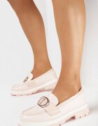  Mocasini Roz cu Print Delicat și Ornament Metalic Twist