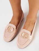  Mocasini roz fără închidere din imitație de piele cu ornament metalic și șnururi Vilaris