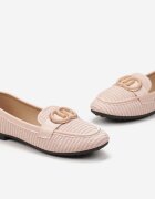  Mocasini roz fără închidere din imitație de piele cu ornament metalic și șnururi Vilaris