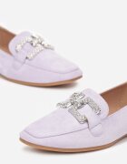  Mocasini Violet cu Decorațiune Metalică cu Zirconii Balki