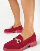  Mocasini Vișinii slip-on din imitație de piele întoarsă cu talpă plată și ornament metalic Aricka