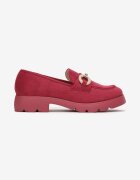  Mocasini Vișinii slip-on din imitație de piele întoarsă cu talpă plată și ornament metalic Aricka