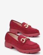  Mocasini Vișinii slip-on din imitație de piele întoarsă cu talpă plată și ornament metalic Aricka