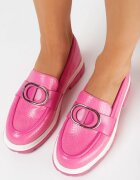 Moccasini Fucsia cu imprimeu delicat și decorație metalică răsucită