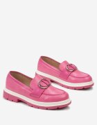  Moccasini Fucsia cu imprimeu delicat și decorație metalică răsucită