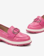  Moccasini Fucsia cu imprimeu delicat și decorație metalică răsucită