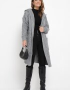 moni&co Cardigan Gri închis Neîncheiat Lung cu Glugă Wanharice