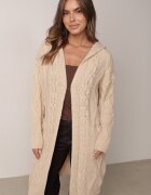 moni&co Cardigan Lung Bej Deschis cu Glugă Wanharice