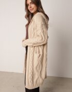 moni&co Cardigan Lung Bej Deschis cu Glugă Wanharice