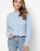 moni&co Pulover Albastru cu Lână și Bumbac Decorat cu împletitură groasă Numike