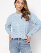 moni&co Pulover Albastru cu Lână și Bumbac Decorat cu împletitură groasă Numike