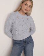 moni&co Pulover Albastru deschis cu Croială Clasică cu Flori Brodate Chasane