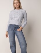moni&co Pulover Albastru deschis cu Croială Clasică cu Flori Brodate Chasane
