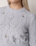 moni&co Pulover Albastru deschis cu Croială Clasică cu Flori Brodate Chasane