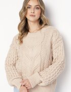 moni&co Pulover Bej cu bumbac și lână cu împletitură tip coadă Venqille