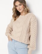 moni&co Pulover Bej cu bumbac și lână cu împletitură tip coadă Venqille