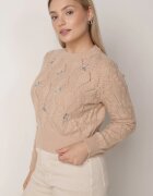 moni&co Pulover Bej cu Croi Clasic cu Flori Brodate Chasane