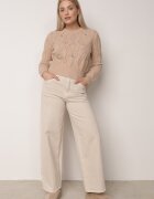 moni&co Pulover Bej cu Croi Clasic cu Flori Brodate Chasane