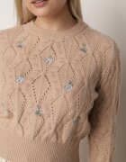 moni&co Pulover Bej cu Croi Clasic cu Flori Brodate Chasane