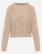 moni&co Pulover Bej cu Croi Clasic cu Flori Brodate Chasane