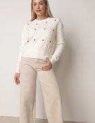 moni&co Pulover Bej cu Fason Clasic și Broderie Decorativă Aggela